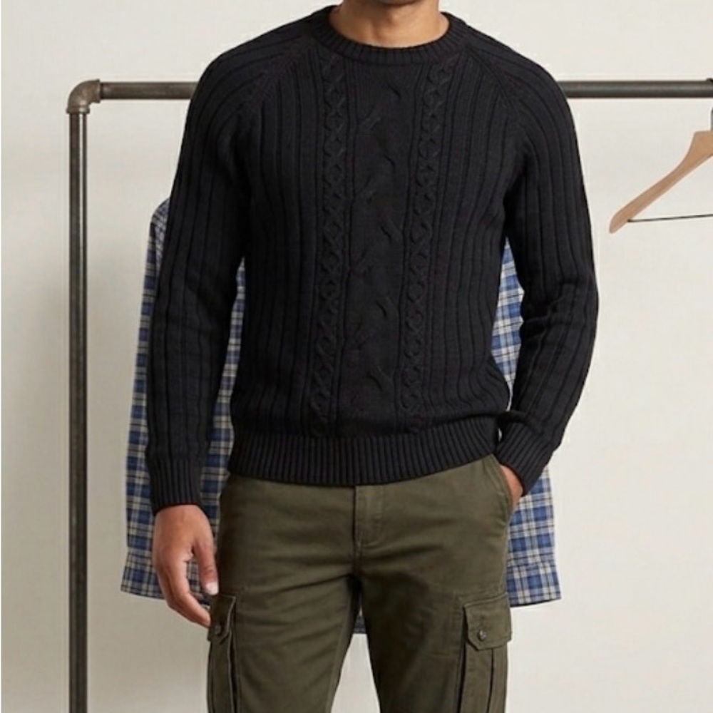 Geoffrey Beene Pullover V Neck Sweater 100 %Cotton Black Mens Large NWT